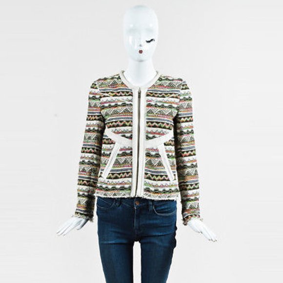 IRO Elomi Zip Front Silk Leather Jacket Embroidered Blazer Textured Pockets - Picture 2 of 8